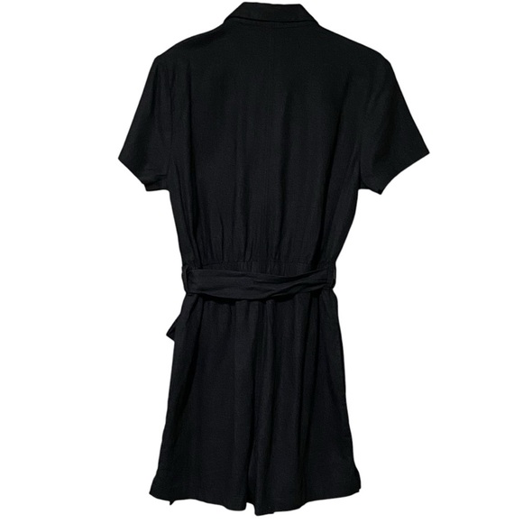 Matty M Linen Blend Button Front Romper M Black Casual Collar Belted Pockets NWT - Picture 2 of 8